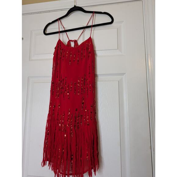 Free People Crystal Clear Mini Dress- Size Small- Red - Picture 9 of 11